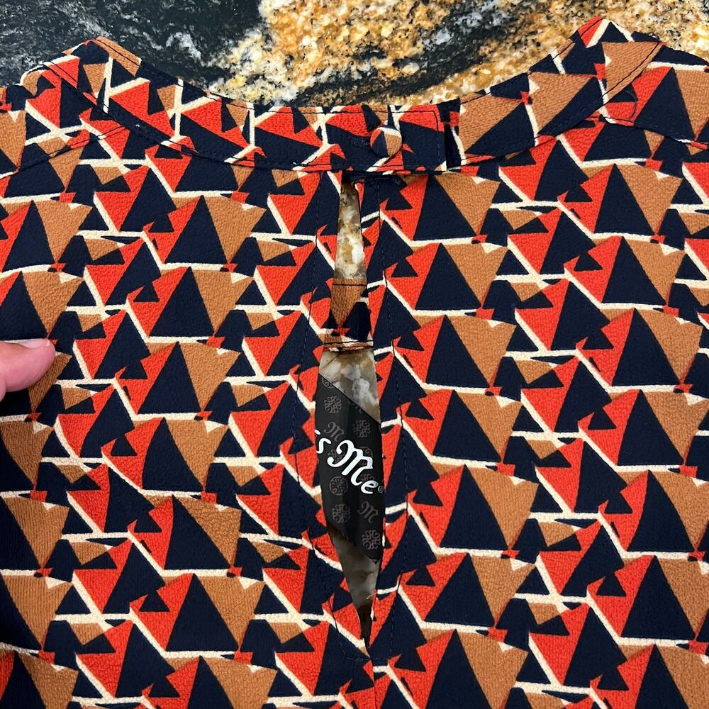 NWT Nordstrom’s Miss Me Tan, Navy, Orange/Red Geometric Print Shift Dress - S - Picture 9 of 10